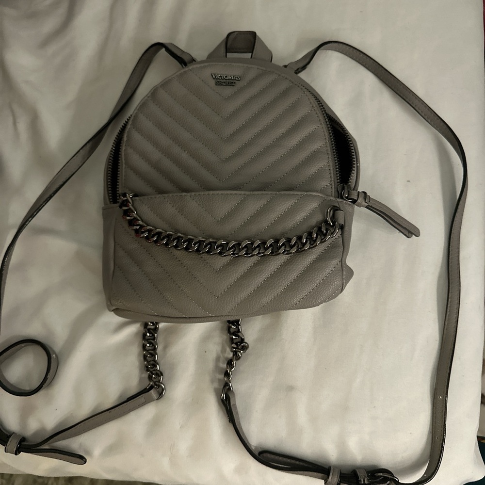 Gray Victoria Secrets Backpack with Chain Detail